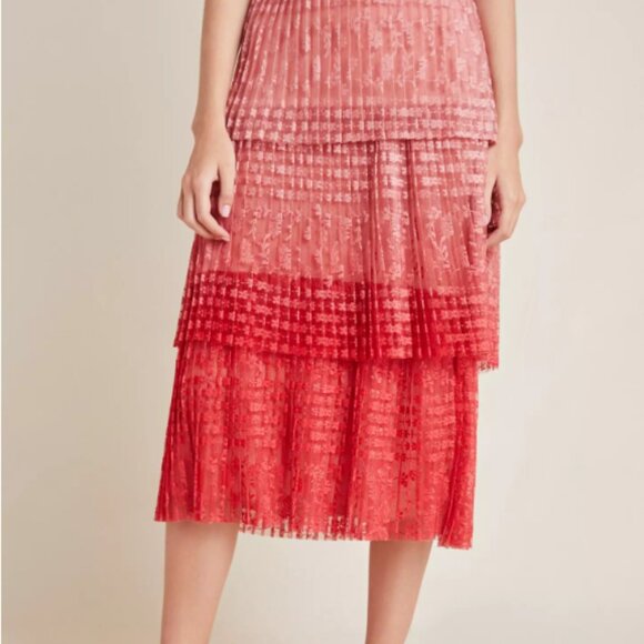Maeve by Anthropologie Brighton Tiered Midi Skirt Ombre Lace Boho Fairycore Sz 6 - Picture 2 of 8